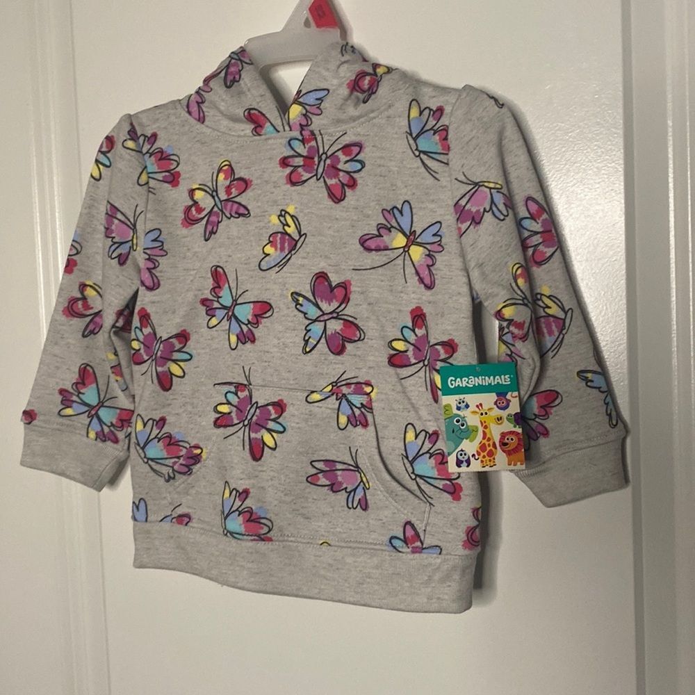 NWT Gray butterfly baby girl hoodie sweatshirt top 18 months 18m CASUAL